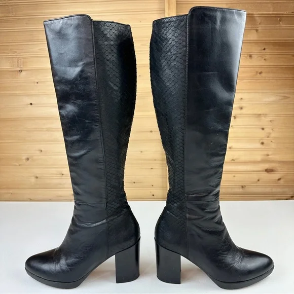 Dune London Knee-High Mid Block Heeled Black Boots Size EU 39 US 8 Dune Black - Picture 4 of 16